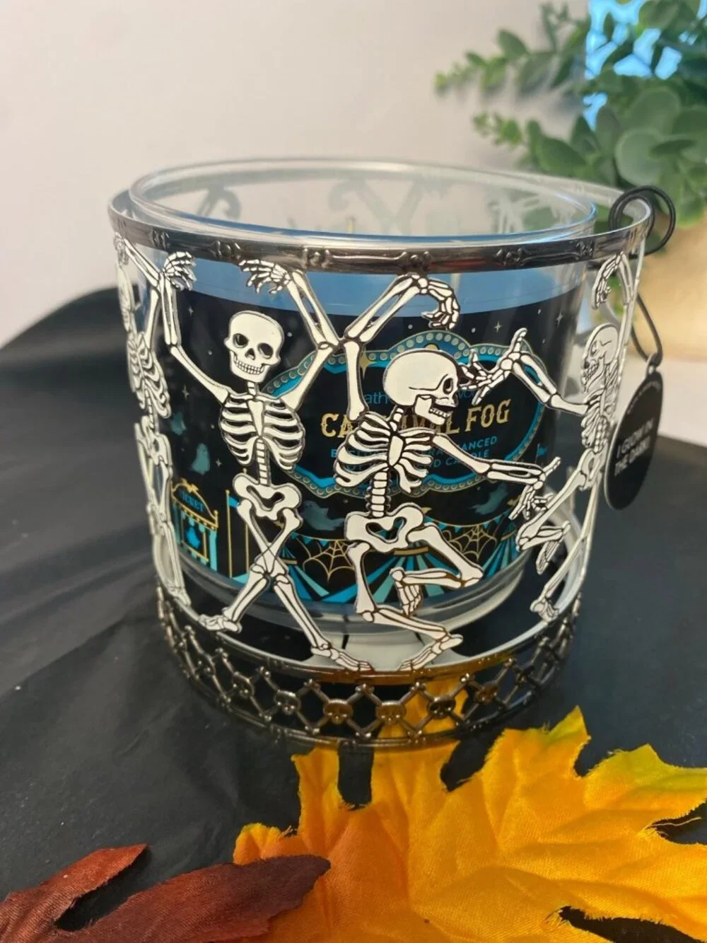 Halloween Skeleton Glow In The Dark 3 Wick Candle Holder New In Box